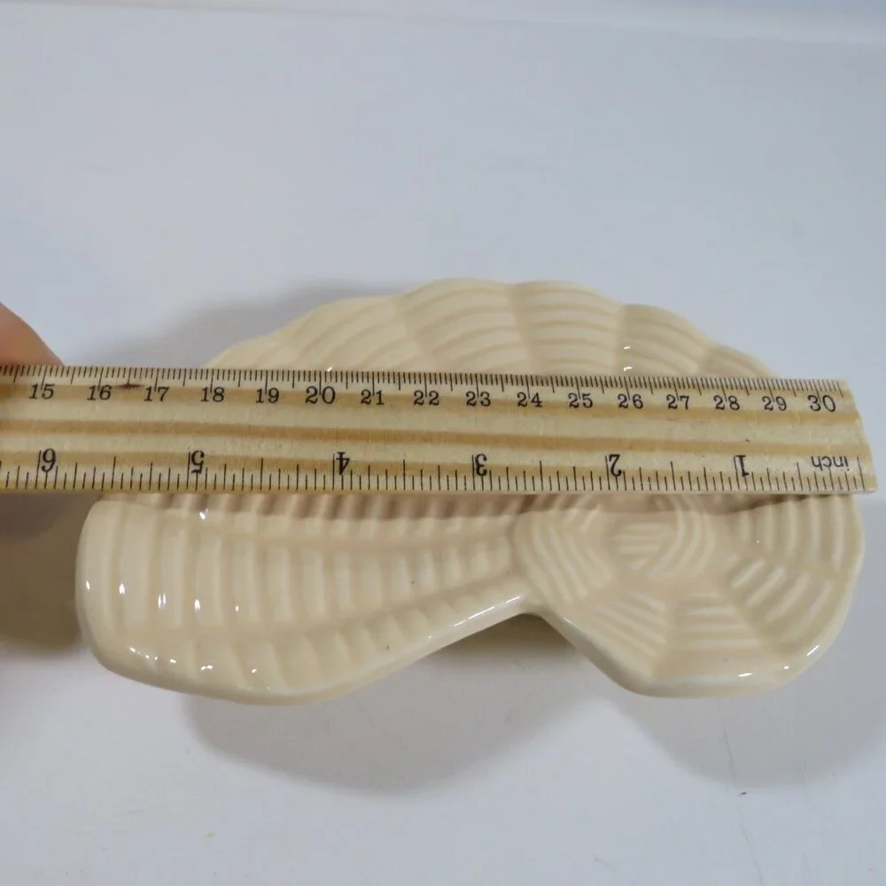 Tan Sea Shell Soap Dish Gazed Ceramic Embossed 5 1/2